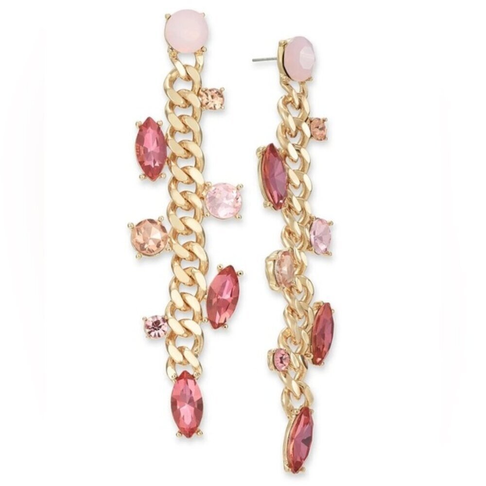 NWT Gold-Tone Multi Stone Chain Drop Earrings